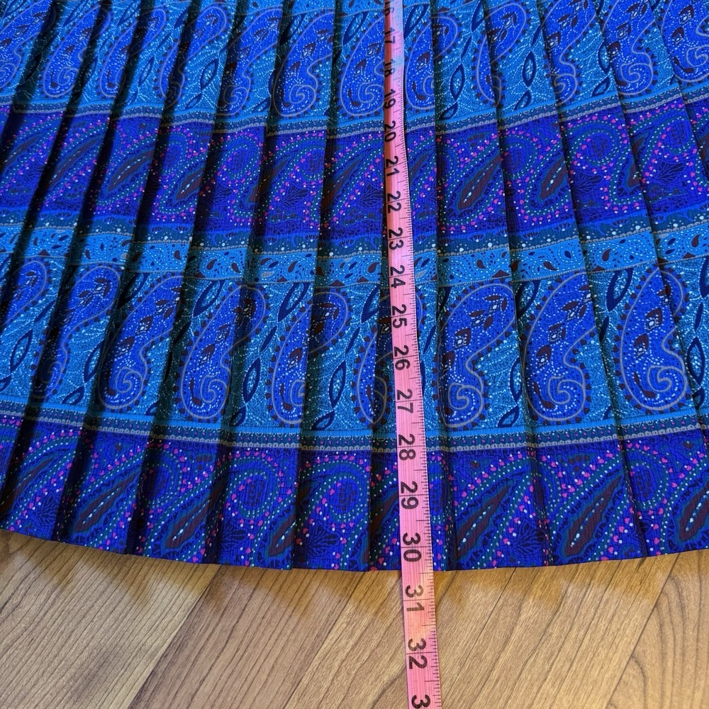 VTG 80s 90s  Blue Paisley Accordion Pleated Maxi Skirt XL Broomstick Skirt - Picture 7 of 7
